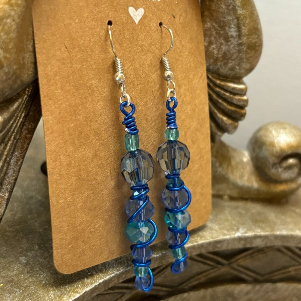 Sapphire Tide Spiral Crystal Earrings